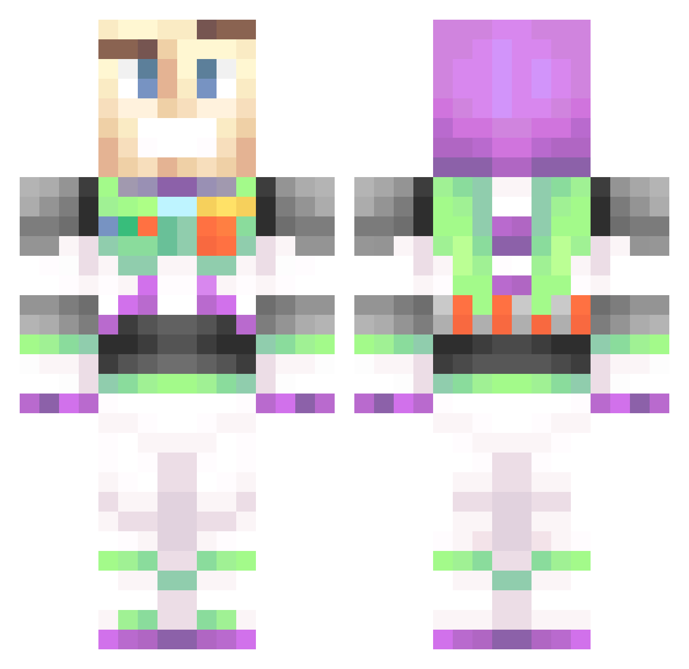 F43XO Minecraft skin, front and back view