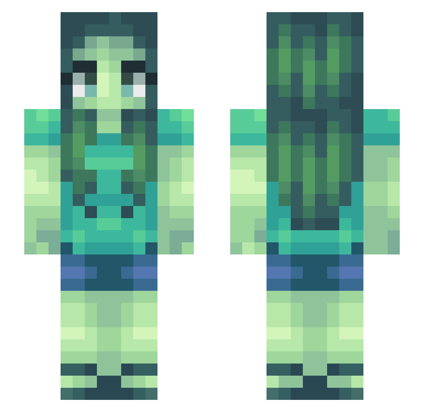 Evastes Minecraft skin, front and back view