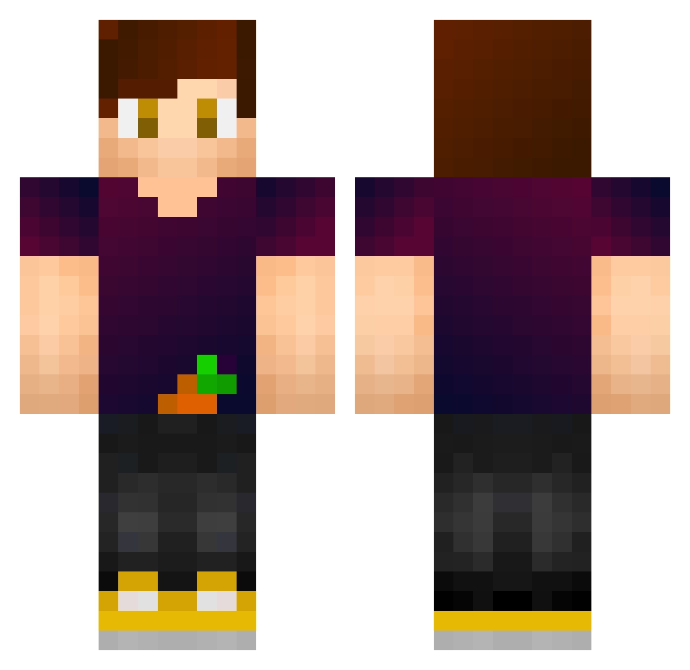 Fowlz Minecraft skin, front and back view