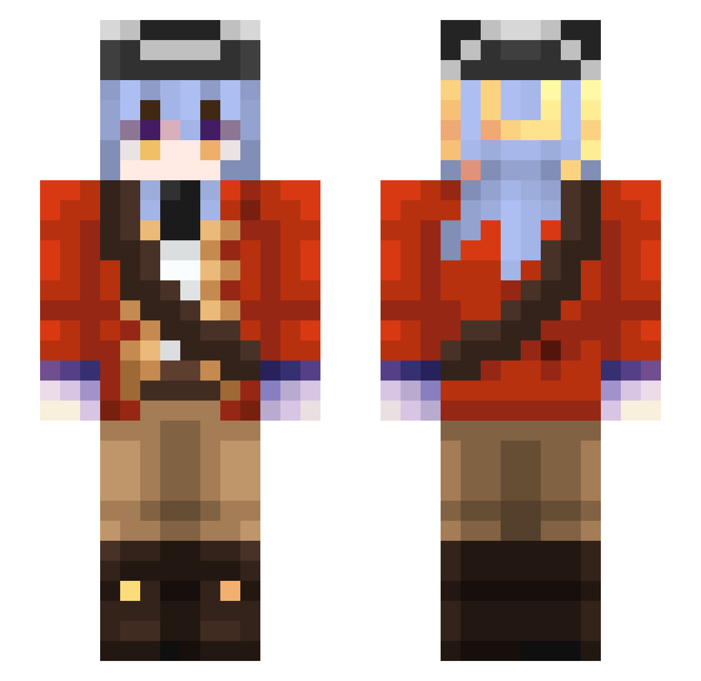 Oskybe Minecraft skin, front and back view