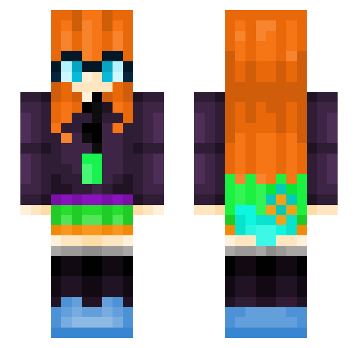 CyberBullyZoe Minecraft skin, front and back view