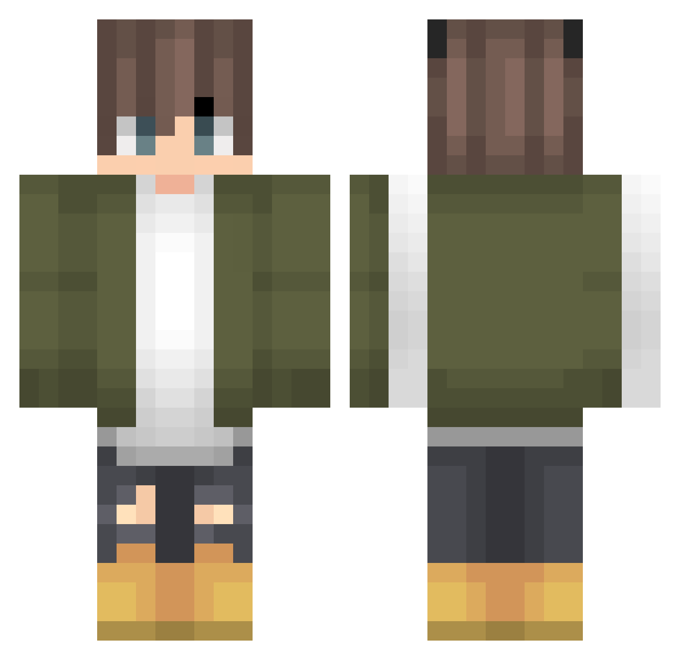 Synchrocyclotron Minecraft skin, front and back view