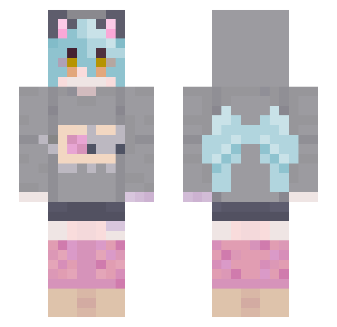 Whitced Minecraft skin, front and back view