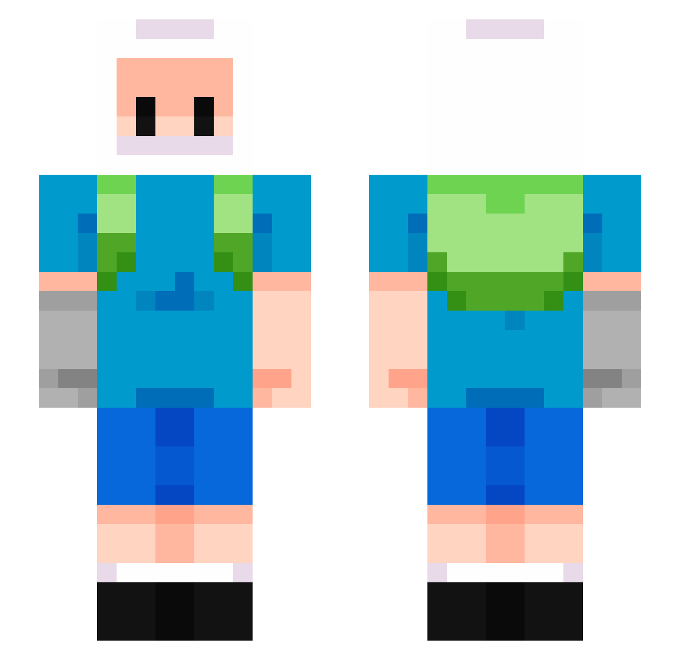 TwoFootTurt Minecraft skin, front and back view