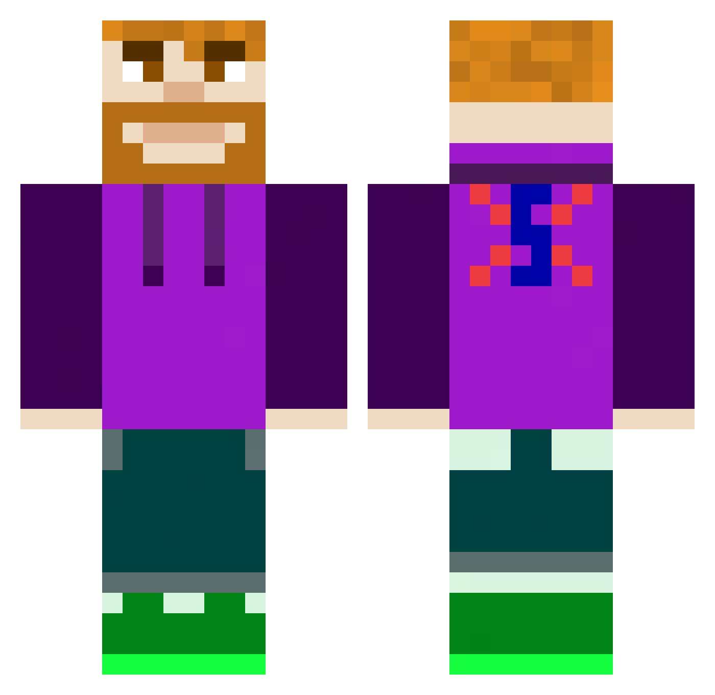 XSpraysGG Minecraft skin, front and back view