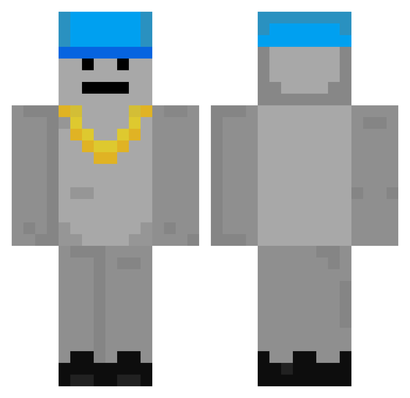 UnlistedClient Minecraft skin, front and back view
