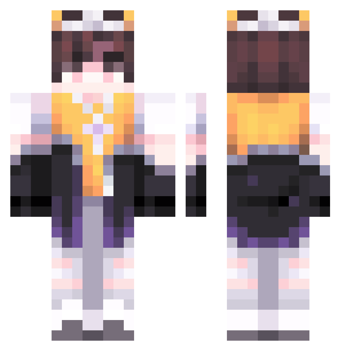 aspenskullx Minecraft skin, front and back view