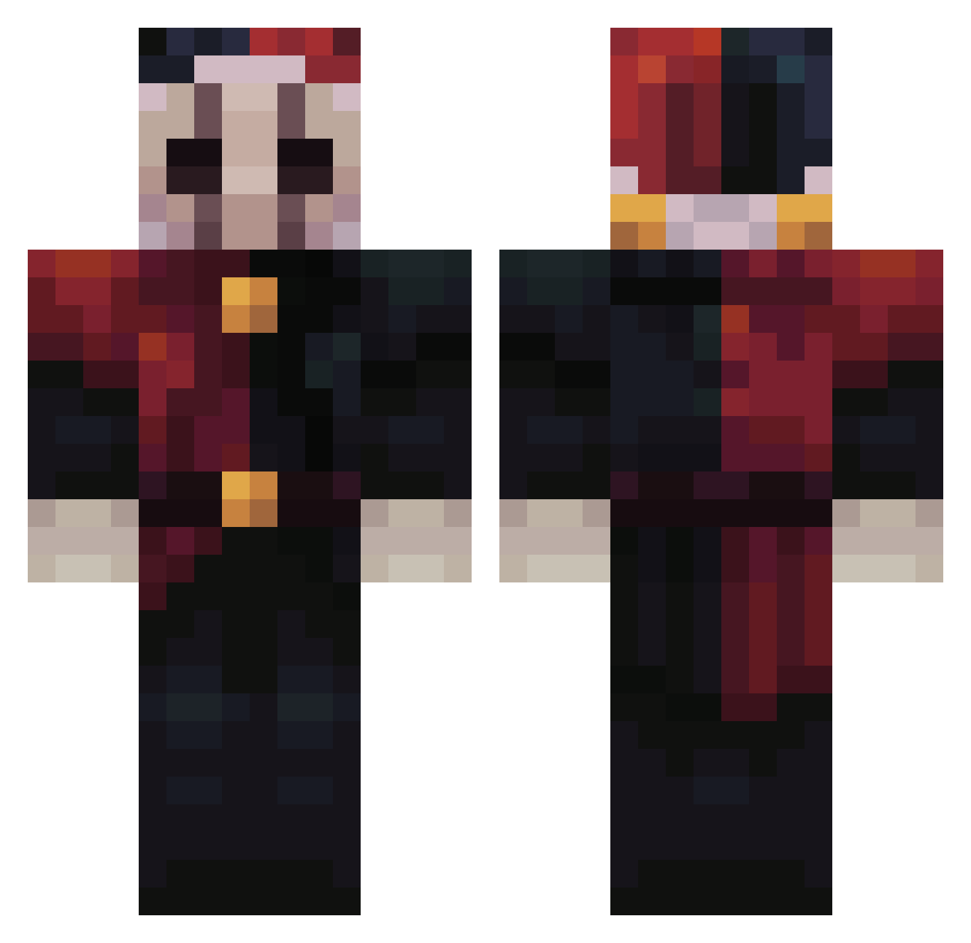 UnnaturalNight Minecraft skin, front and back view