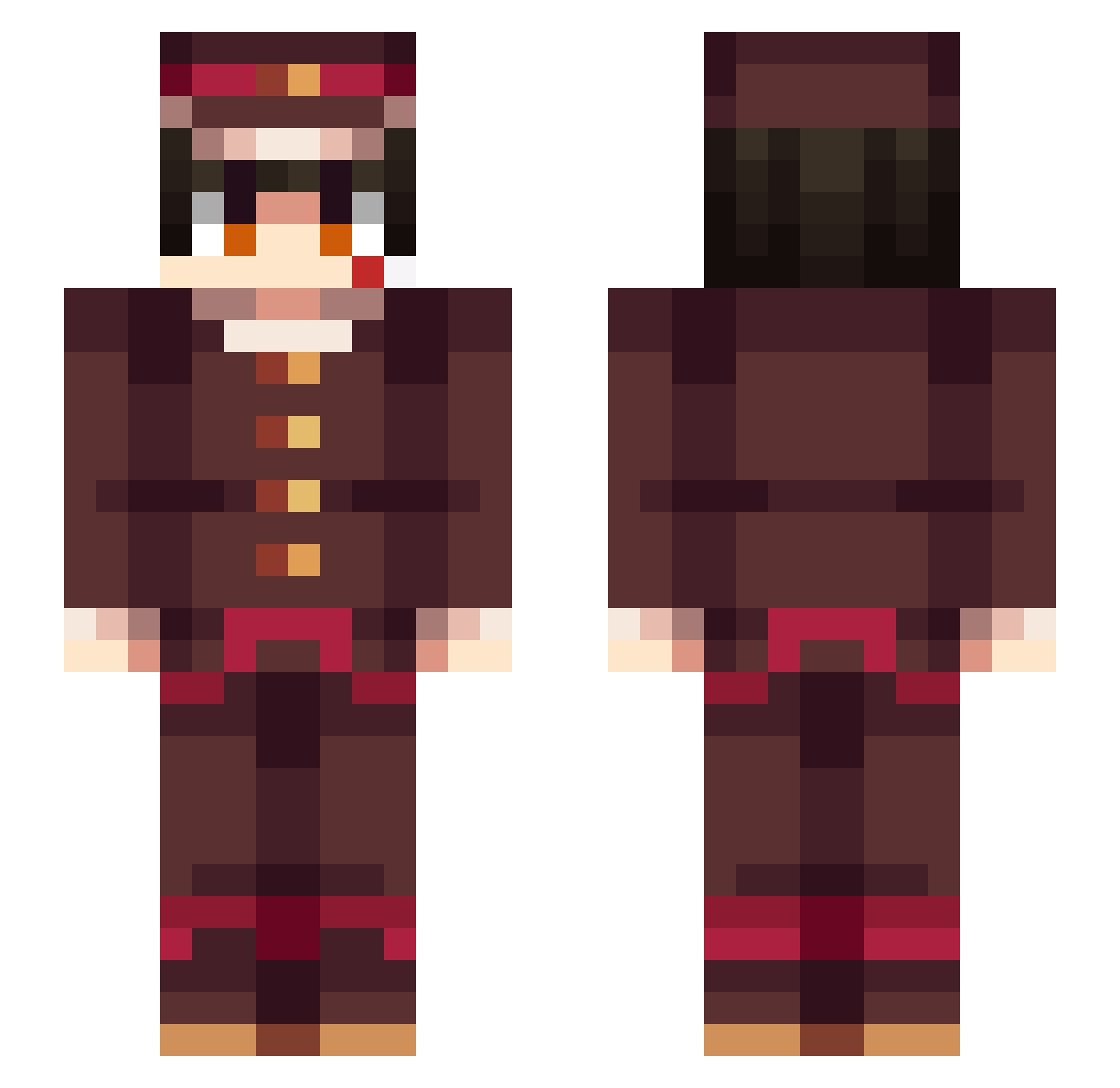 Hananoko Minecraft skin, front and back view