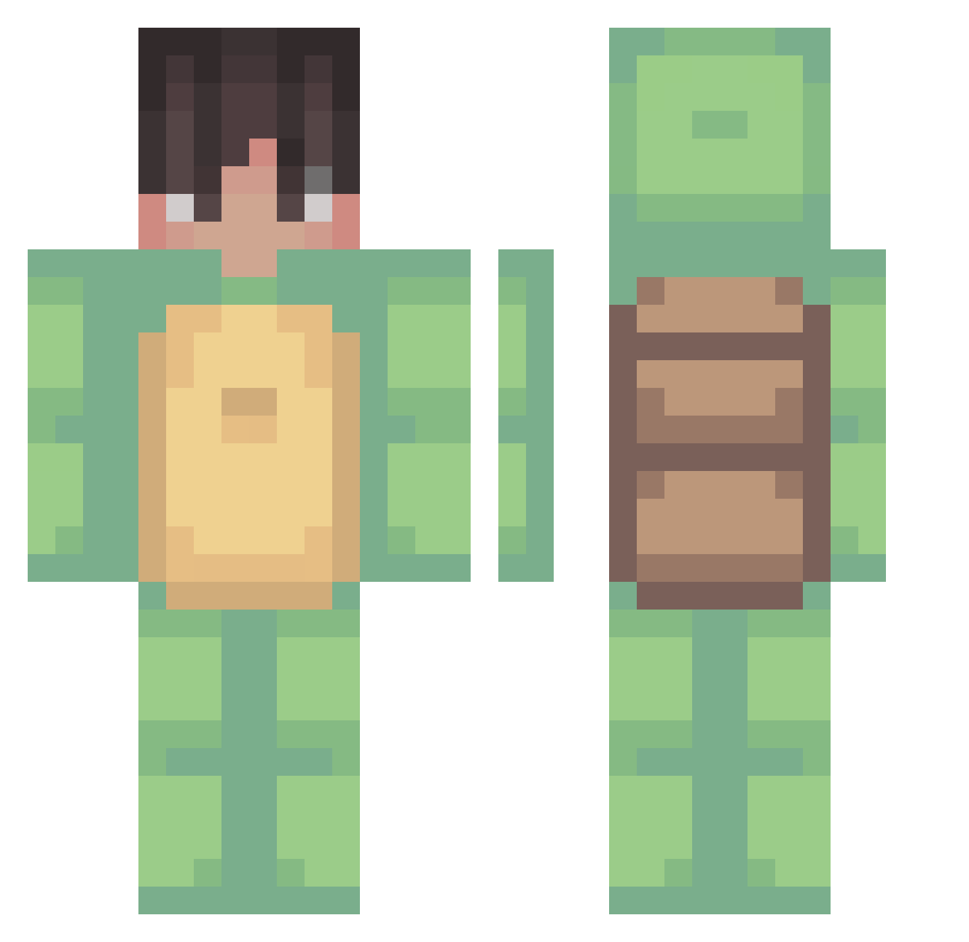 xT0rtle Minecraft skin, front and back view
