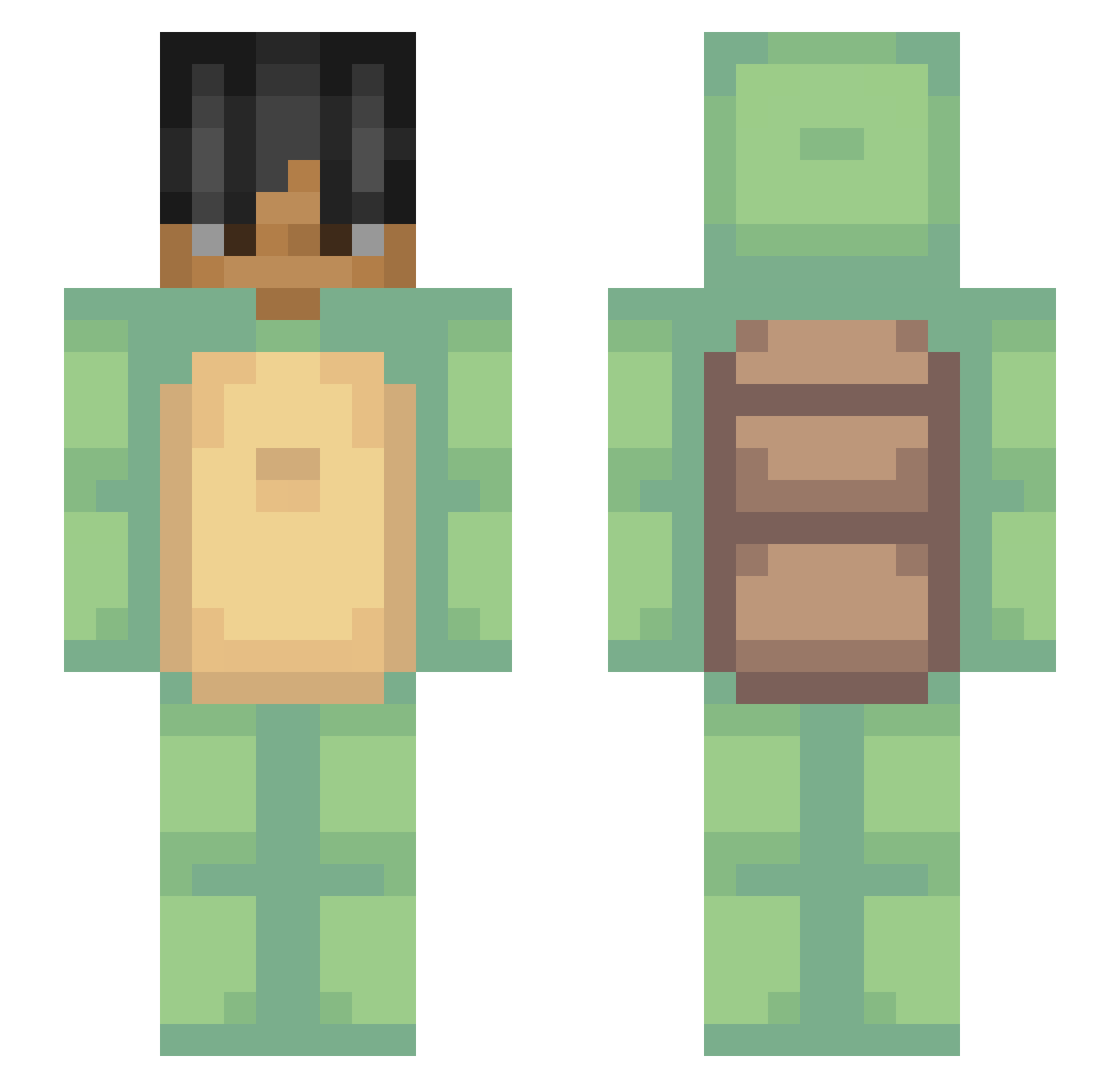 underneat Minecraft skin, front and back view