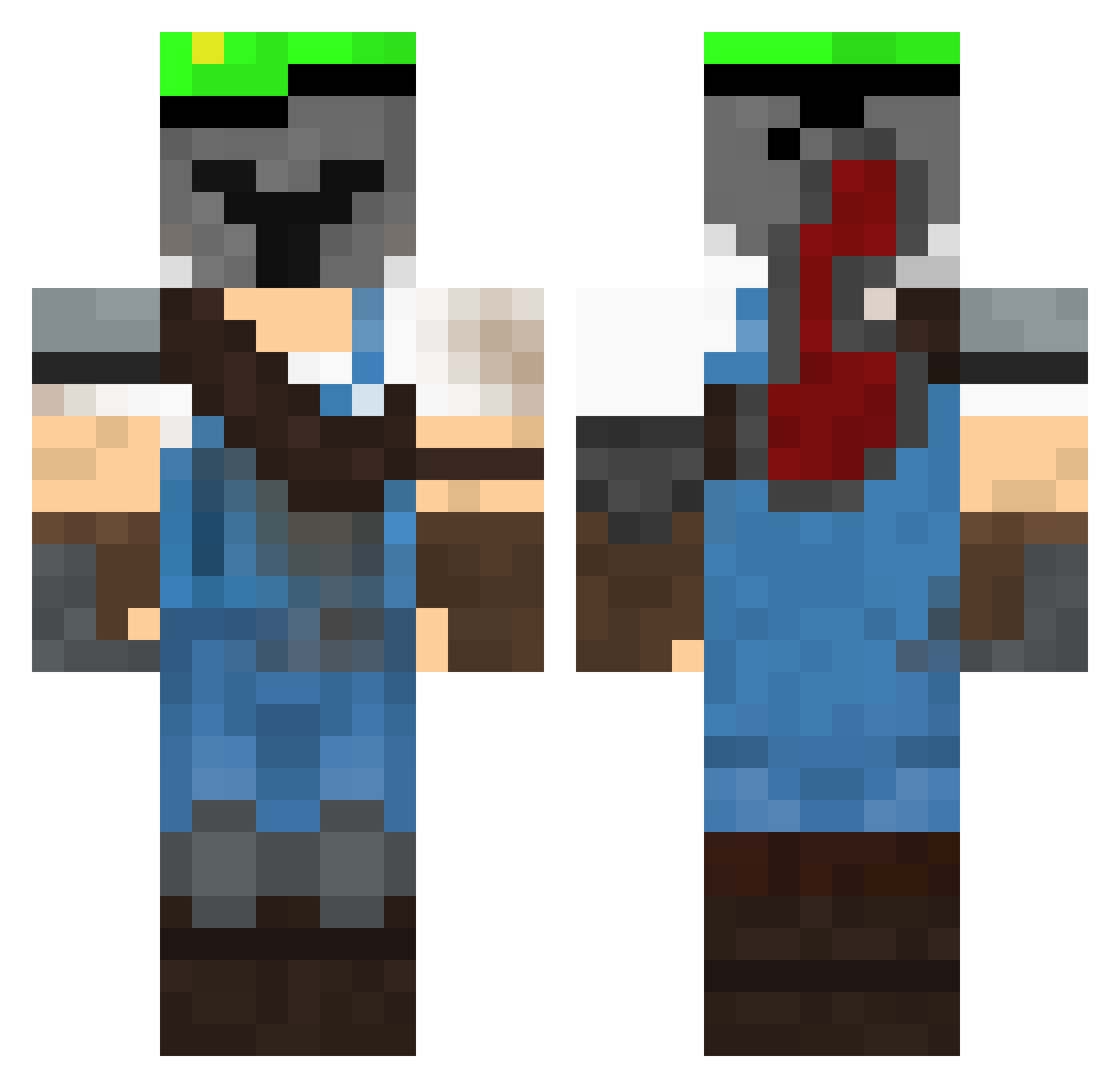 Merkmoude Minecraft skin, front and back view
