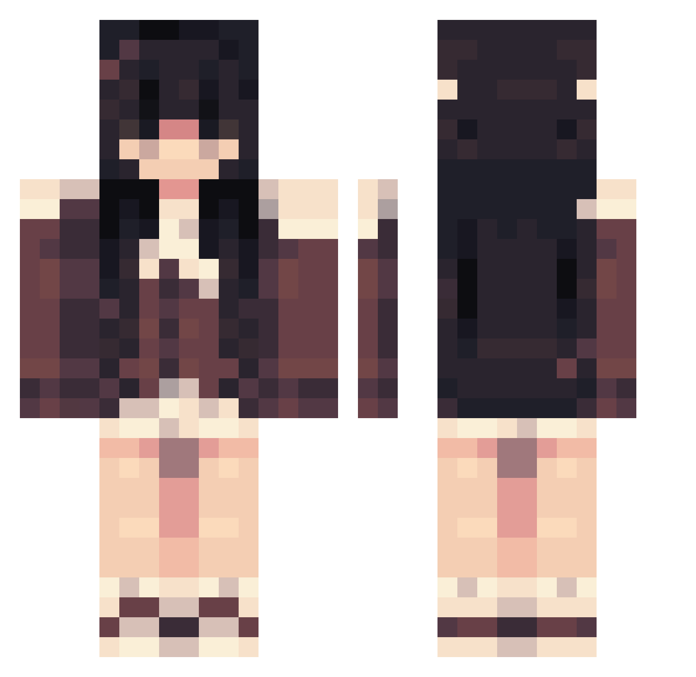 Quexe Minecraft skin, front and back view