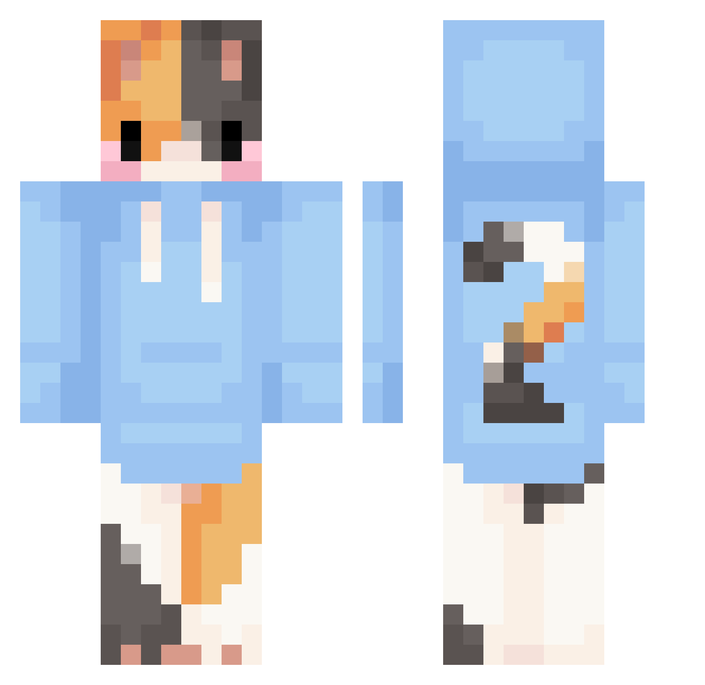 MsRiid Minecraft skin, front and back view