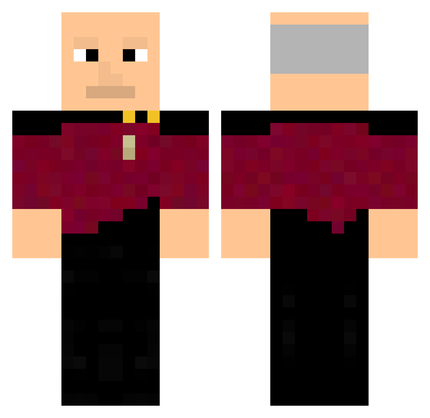 JLPicard Minecraft skin, front and back view
