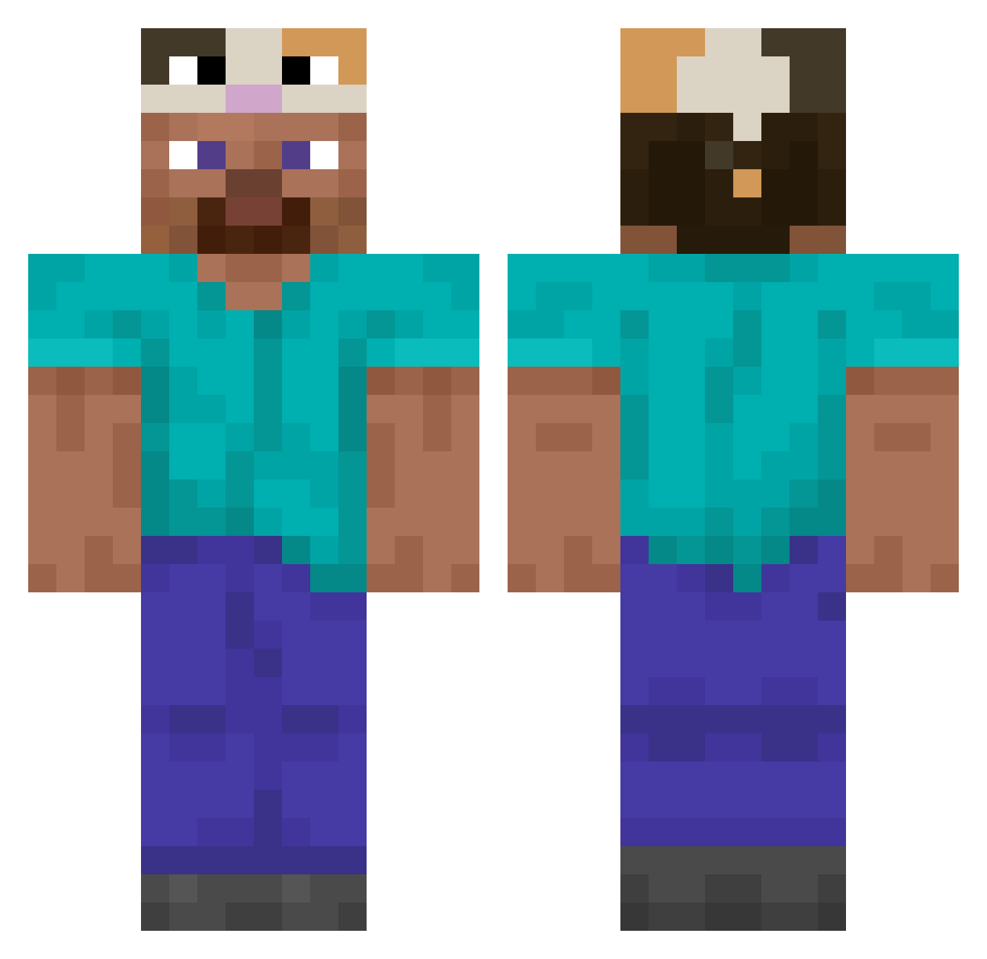 UnnamedMemory Minecraft skin, front and back view