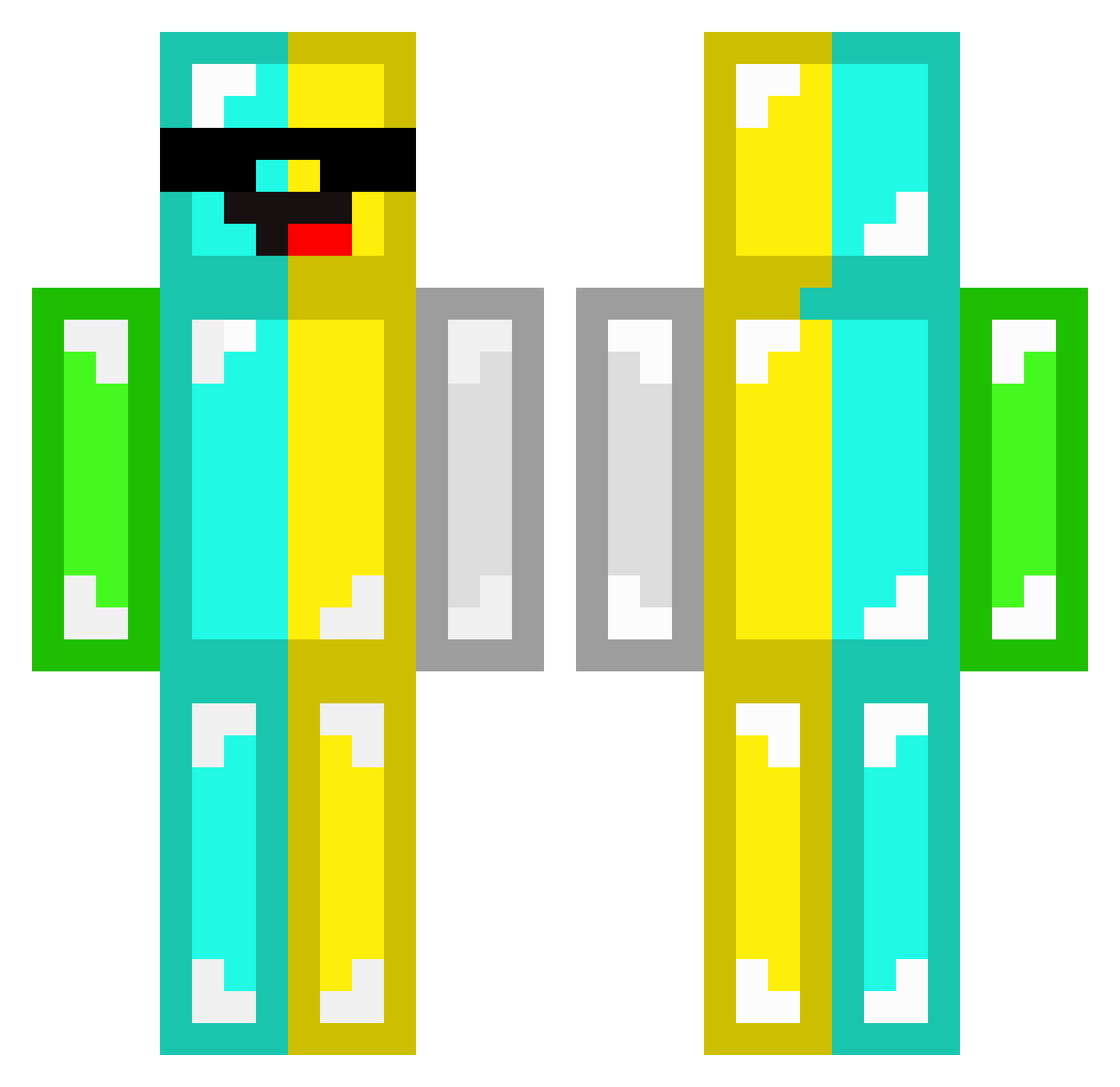 RedCurlyFries Minecraft skin, front and back view