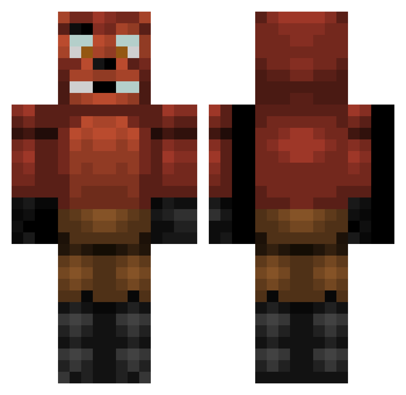 Voksy Minecraft skin, front and back view