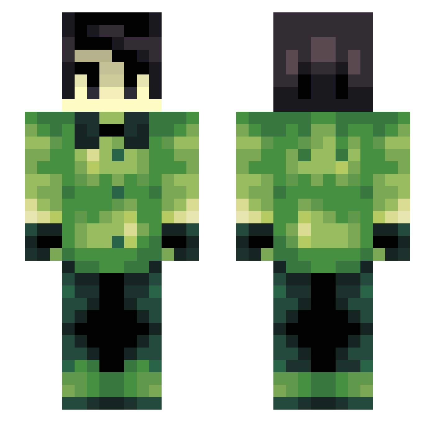 Chloroplastic Minecraft skin, front and back view