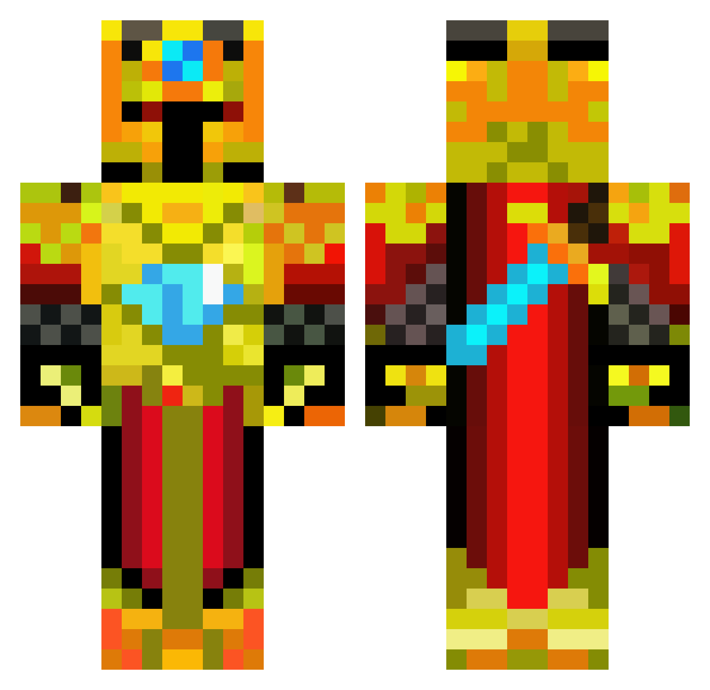 Zenon_Flux Minecraft skin, front and back view