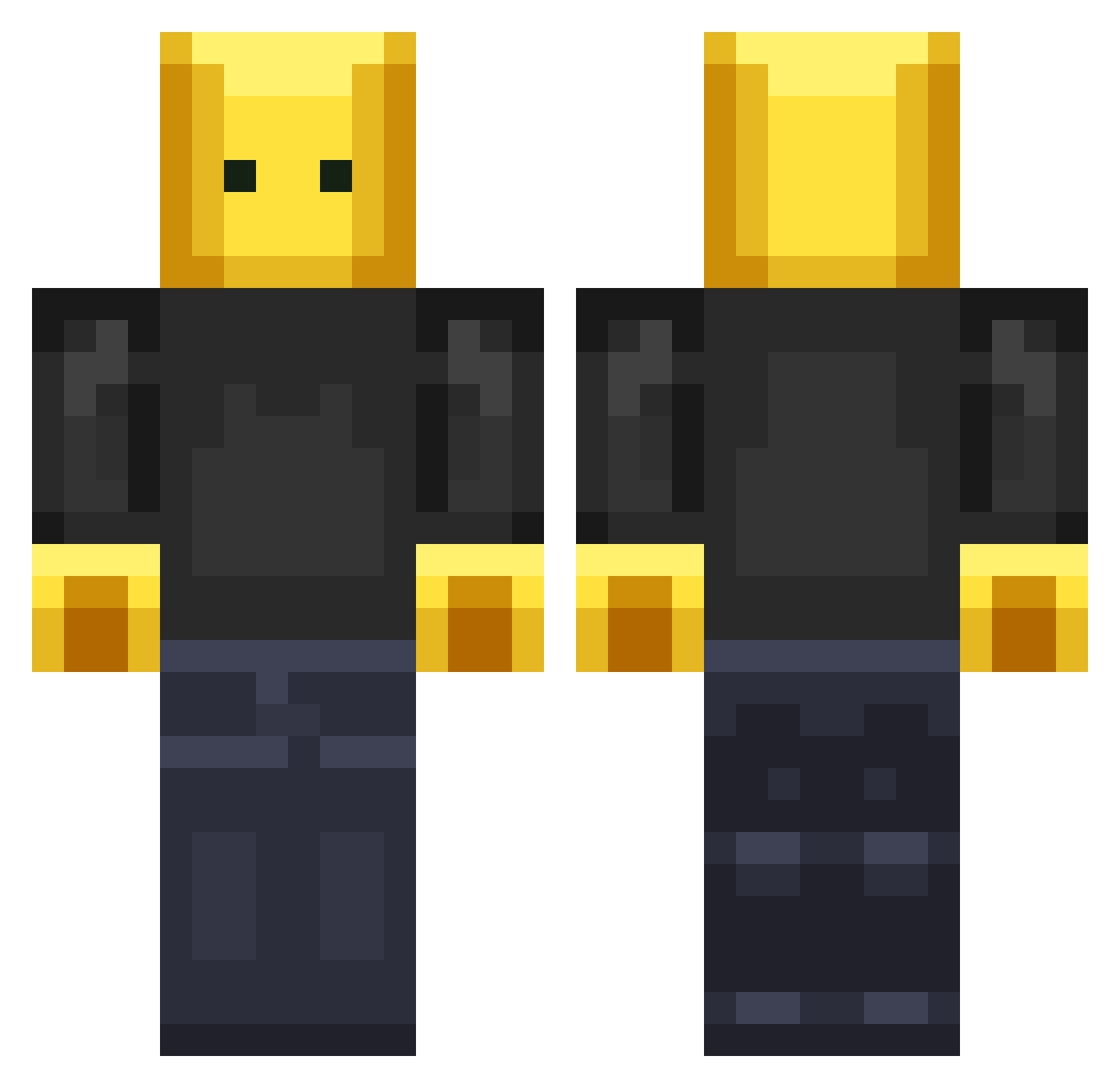 AlphaBlackZero Minecraft skin, front and back view