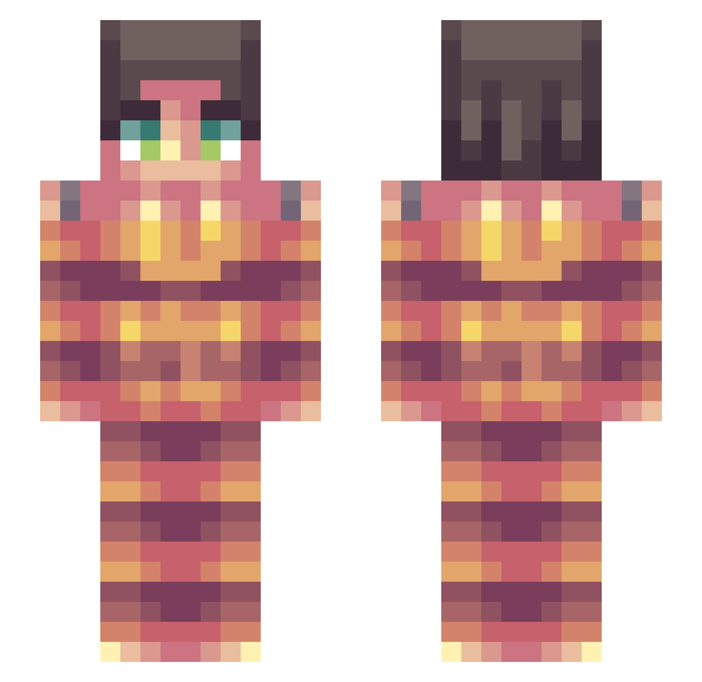 V14yF3 Minecraft skin, front and back view