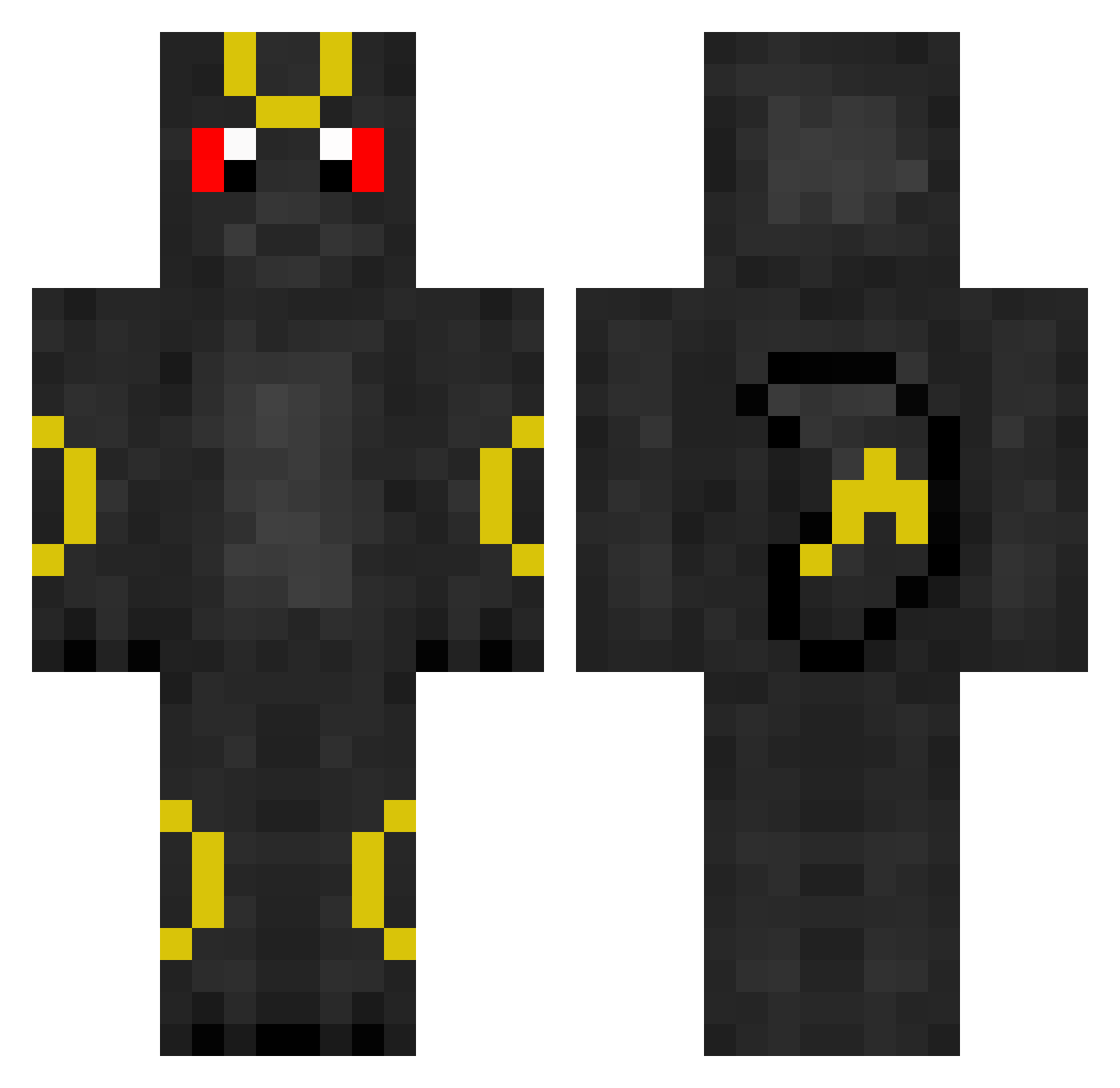 Vexyfx Minecraft skin, front and back view