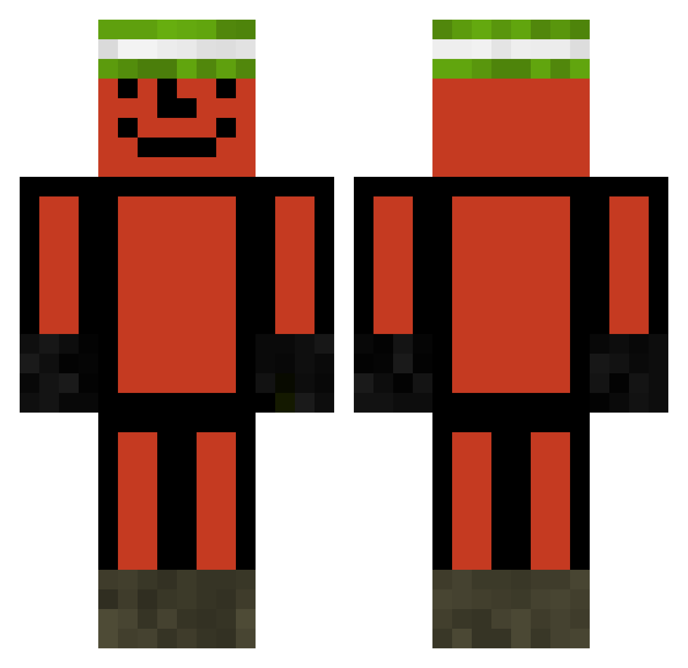 Greenhousey Minecraft skin, front and back view