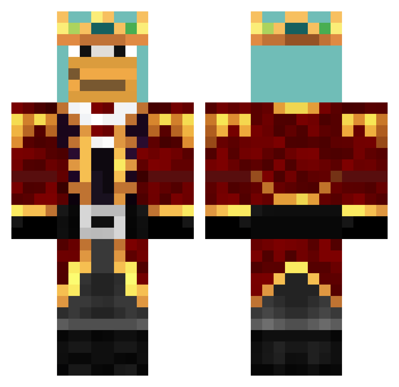 HopsYT Minecraft skin, front and back view
