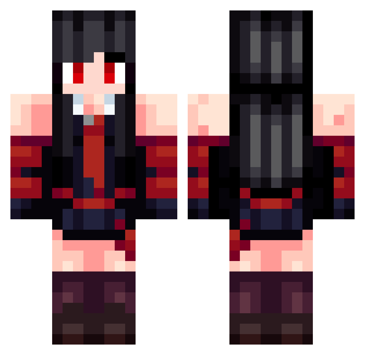 xRestia Minecraft skin, front and back view