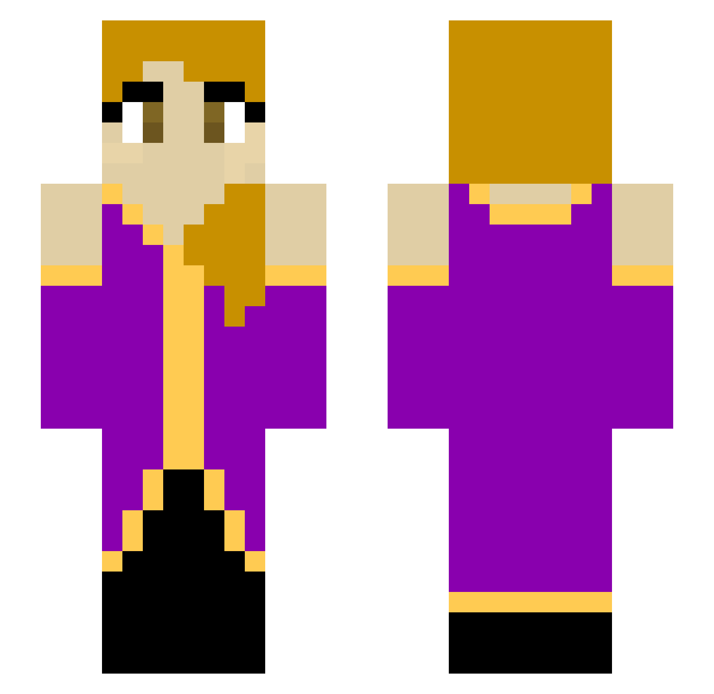 PurpleRV Minecraft skin, front and back view
