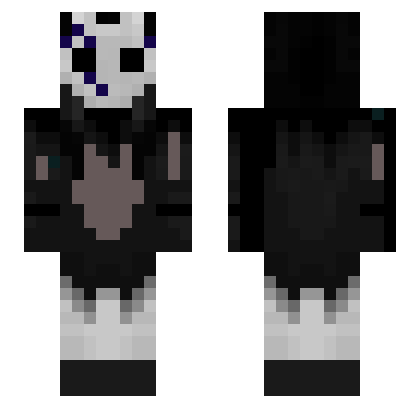 Voidplaice Minecraft skin, front and back view