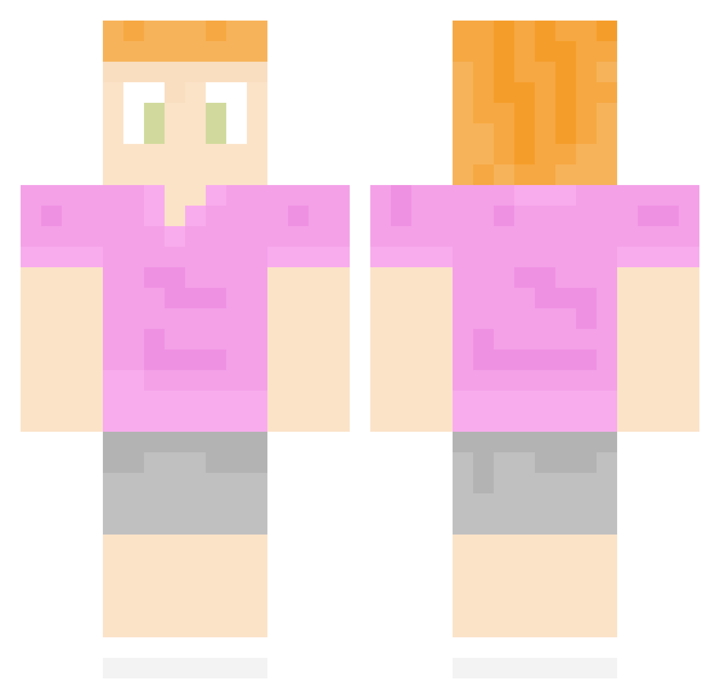 ThePinkShirtKiwi Minecraft skin, front and back view