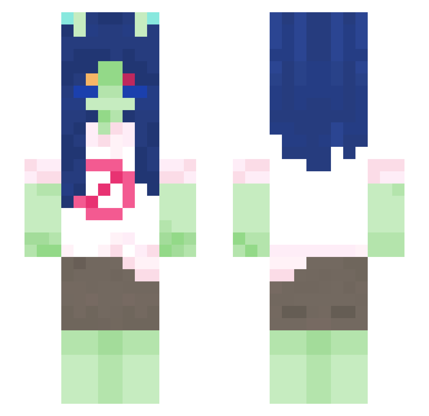 Confused_moss Minecraft skin, front and back view