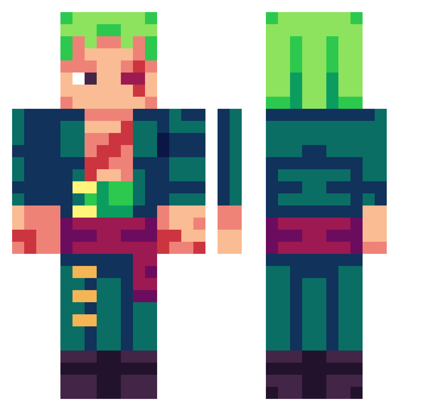 westabout Minecraft skin, front and back view