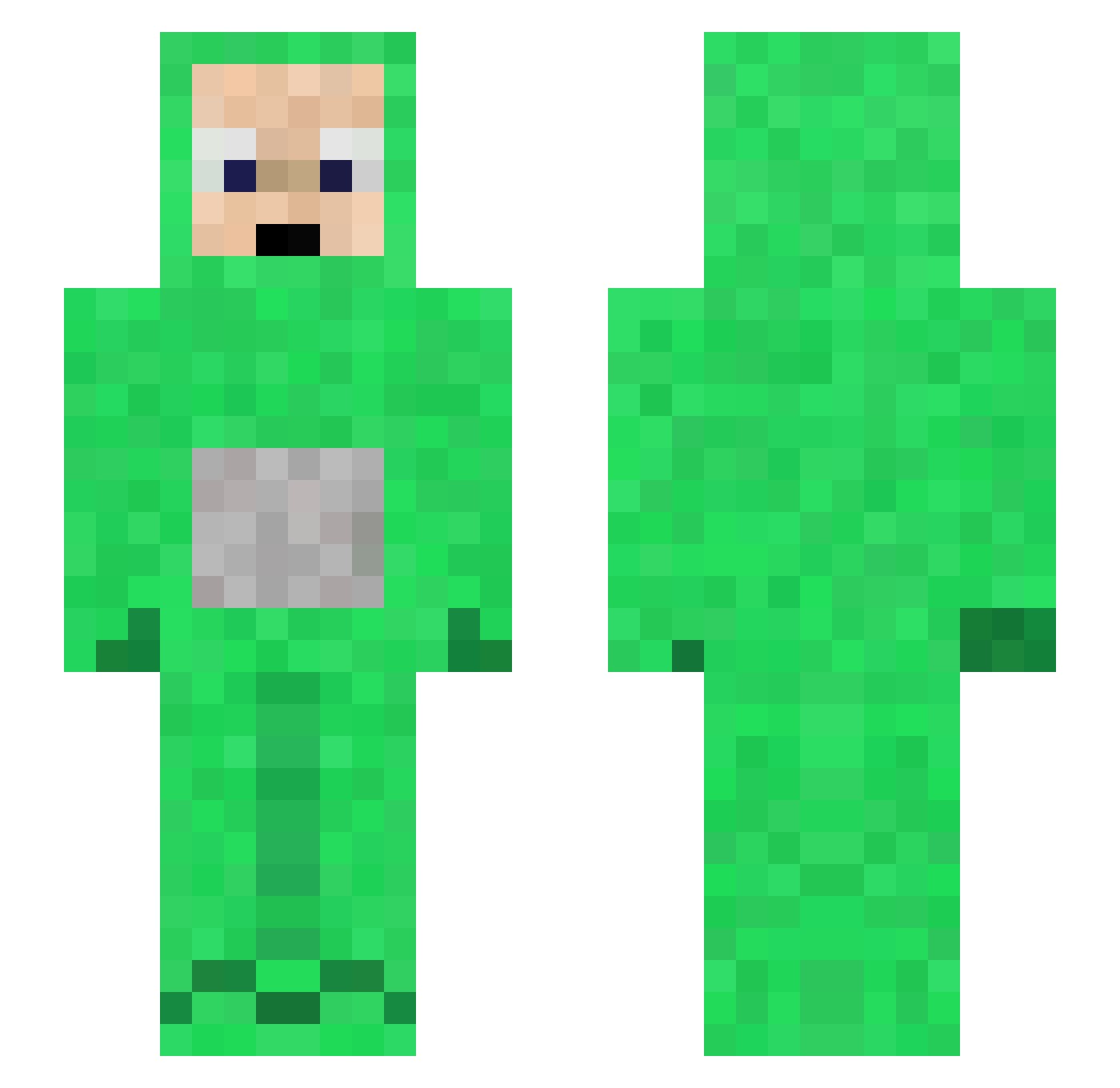 BluhEw Minecraft skin, front and back view