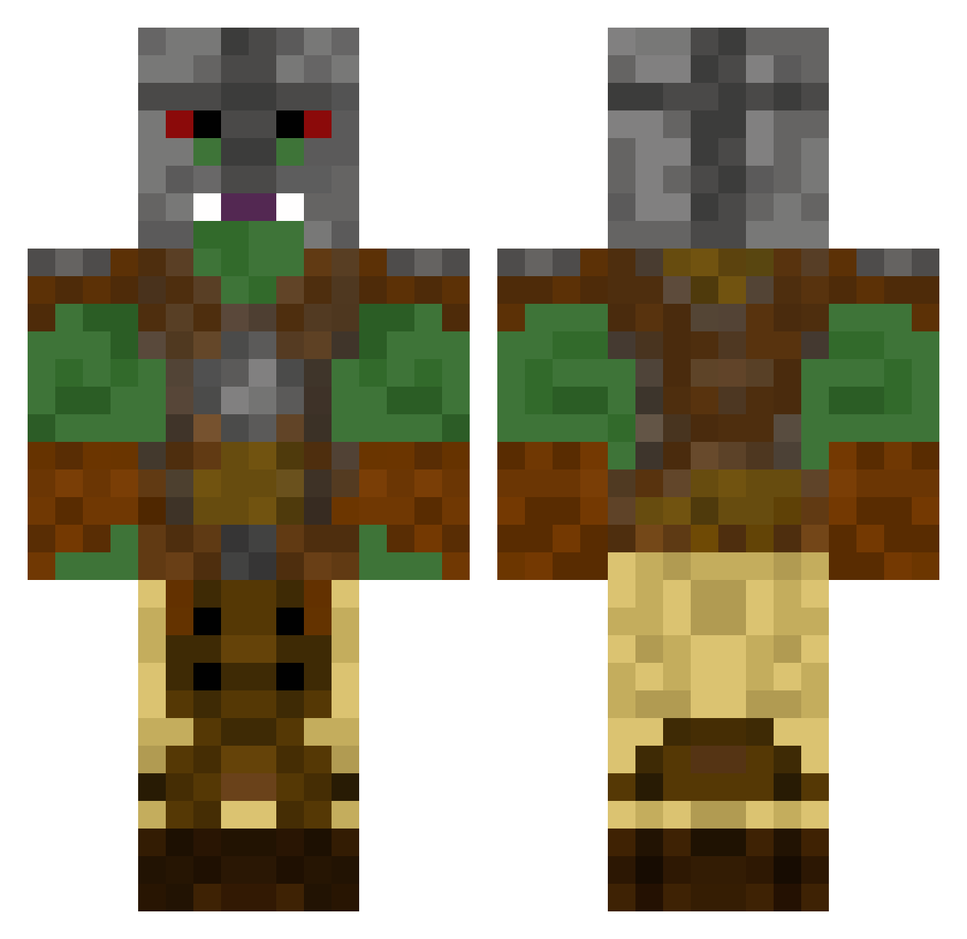 Pafdark Minecraft skin, front and back view