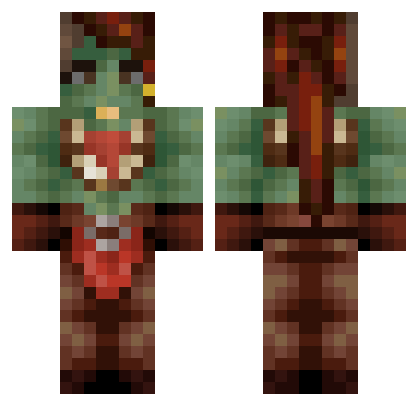 Smuggins Minecraft skin, front and back view