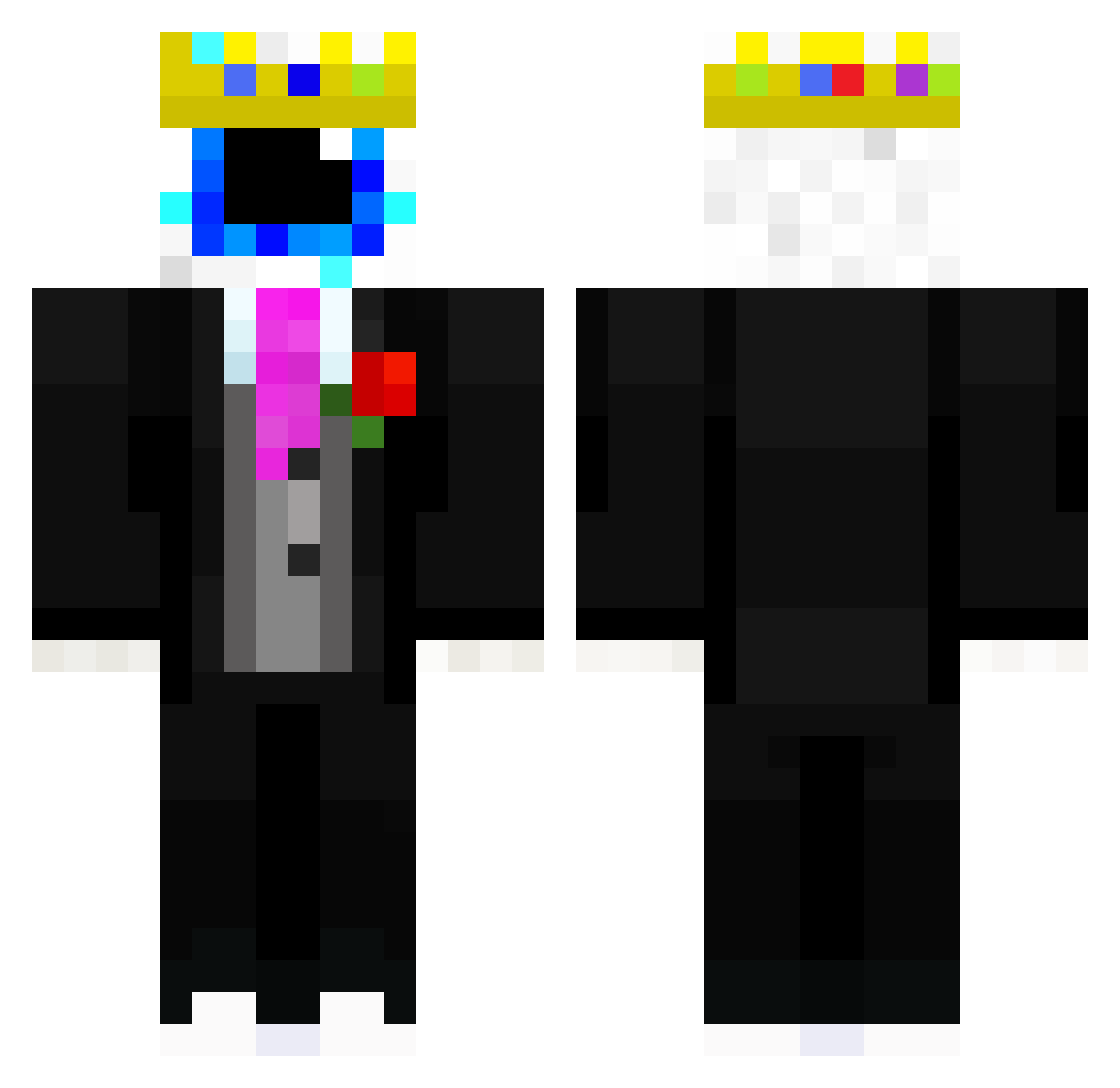 Miksonx43 Minecraft skin, front and back view