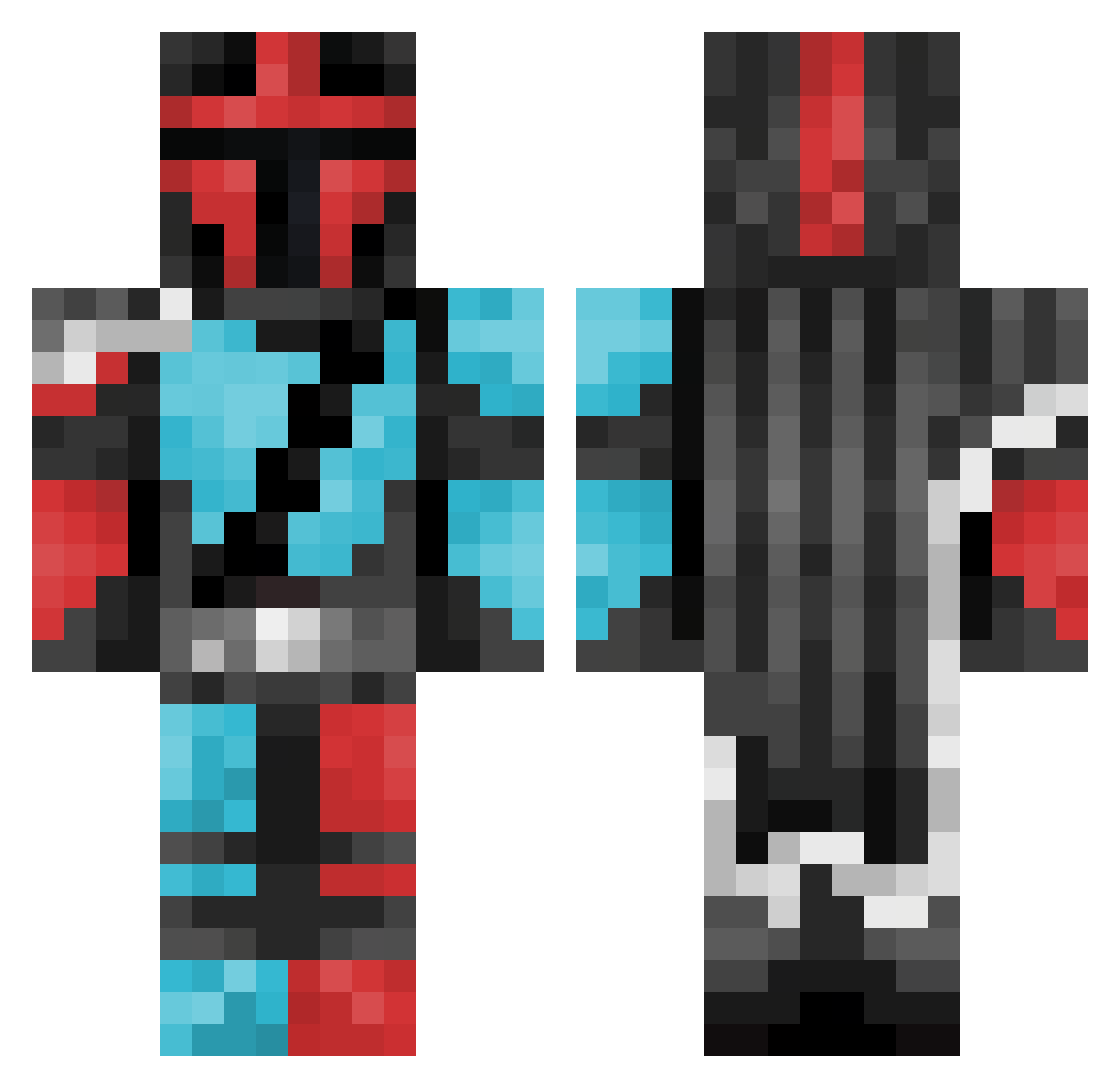 Techmu Minecraft skin, front and back view