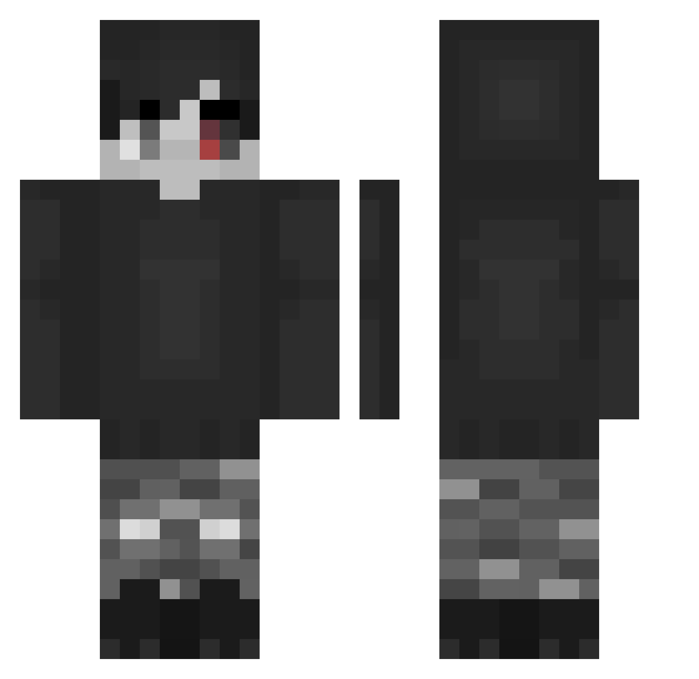 XVQE Minecraft skin, front and back view