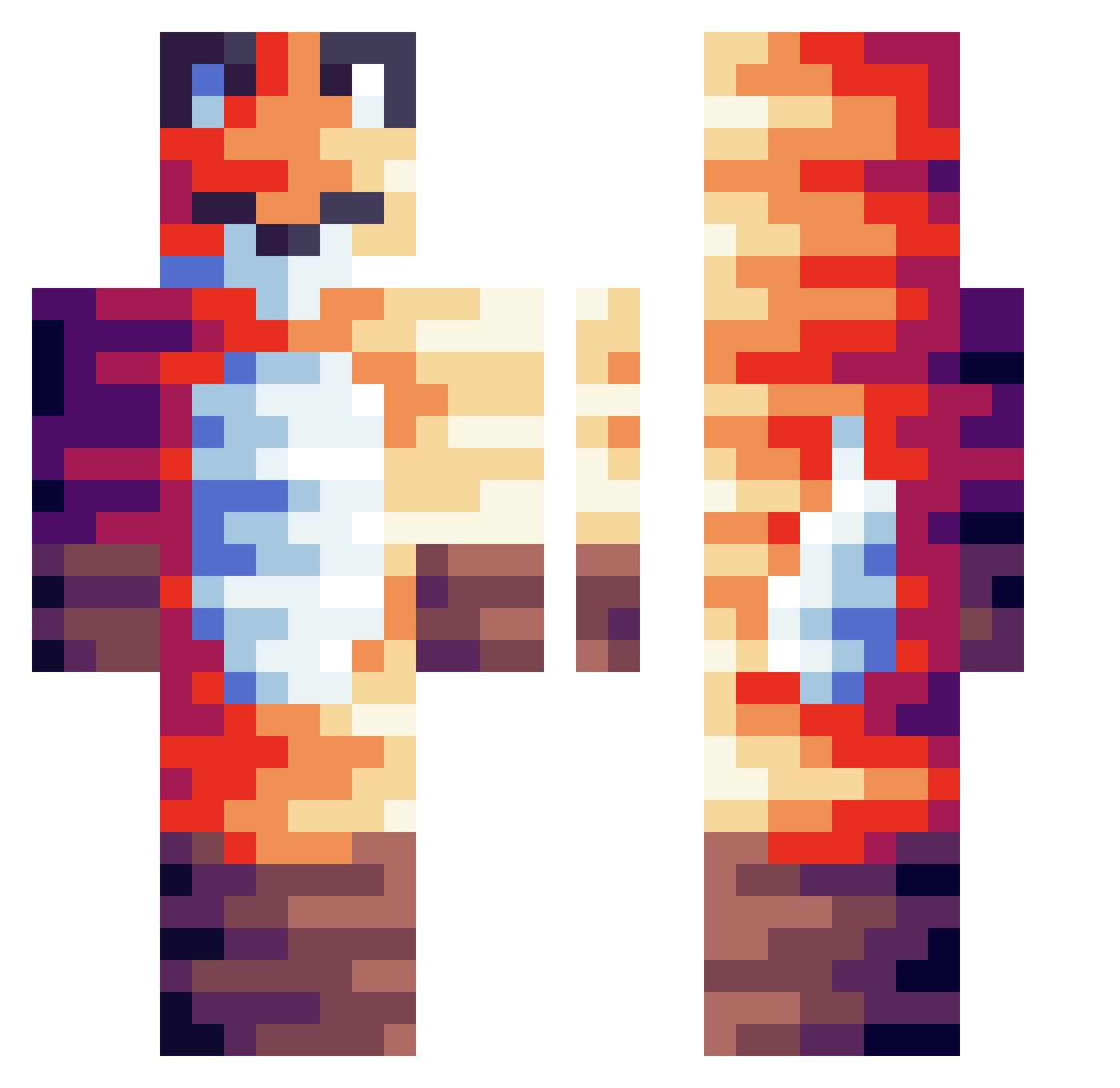 Jotigame Minecraft skin, front and back view