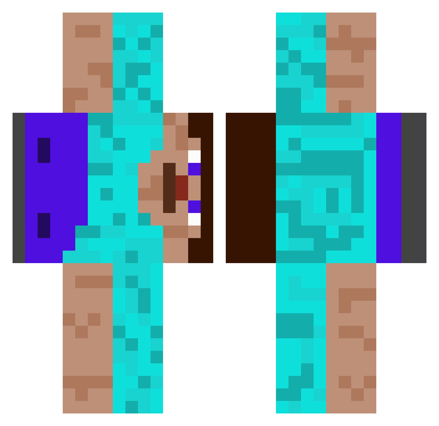 OrganicButcher Minecraft skin, front and back view