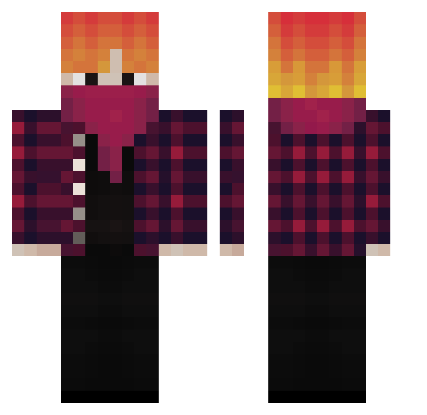 VeryFruitFox Minecraft skin, front and back view