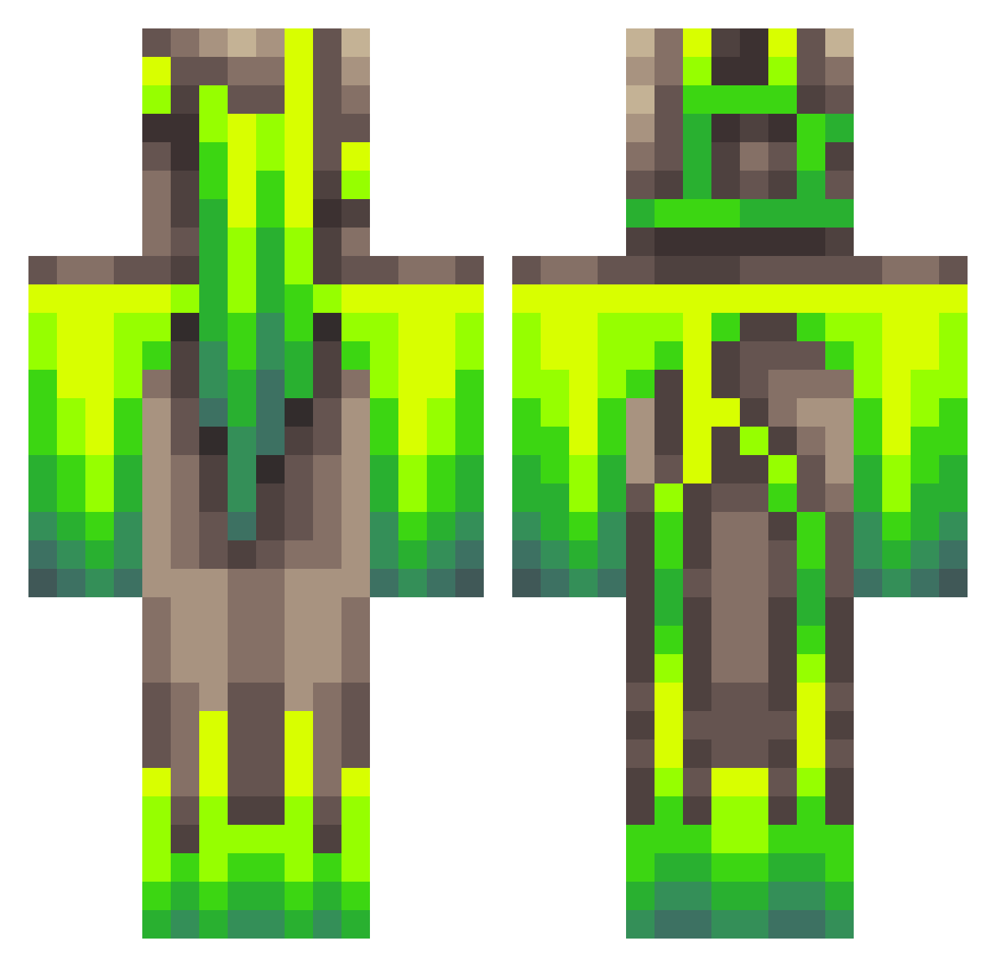 Mucus Minecraft skin, front and back view