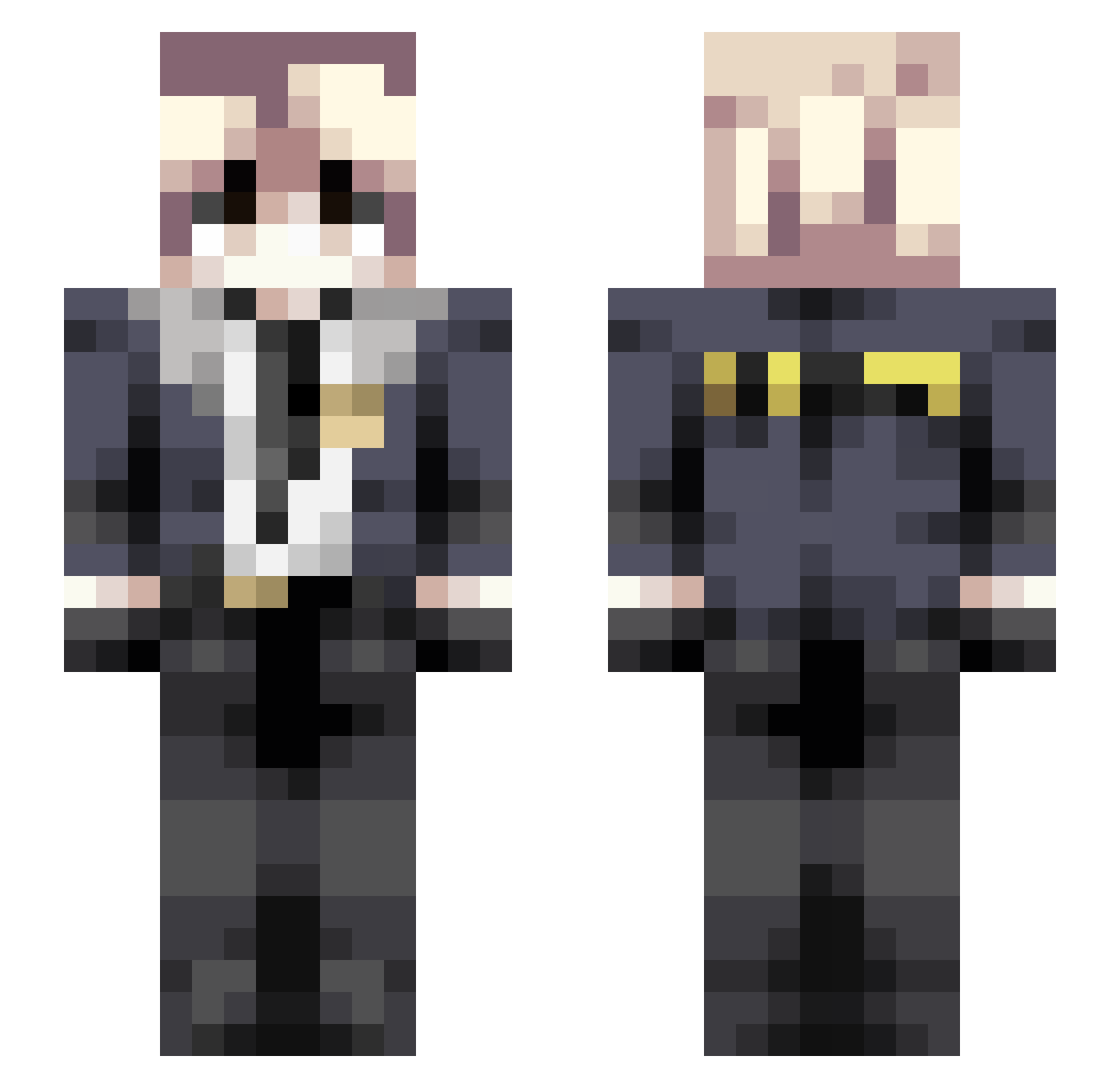 Unshared Minecraft skin, front and back view