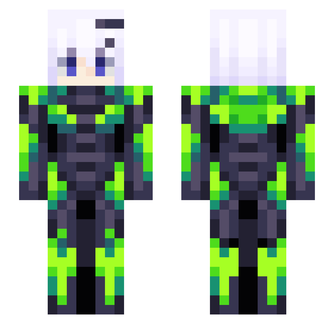 Sirenidae Minecraft skin, front and back view