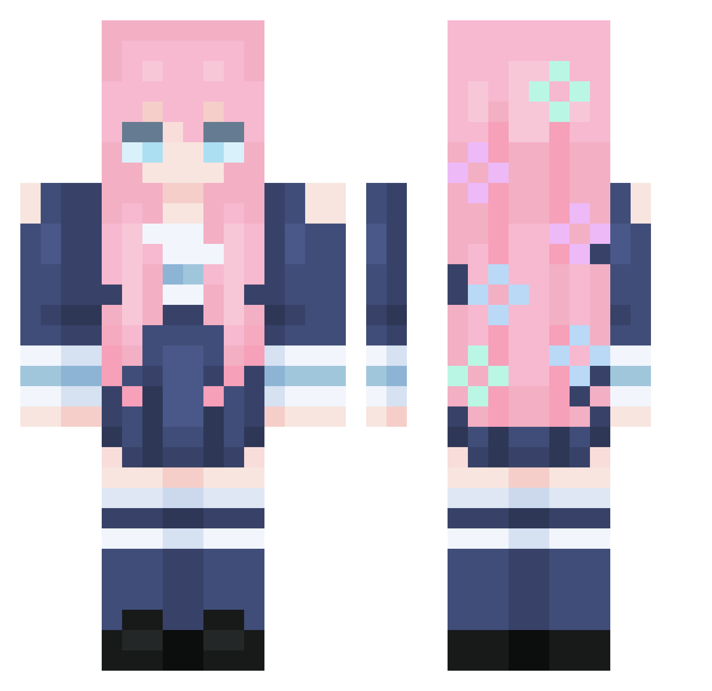 Shinopeee Minecraft skin, front and back view