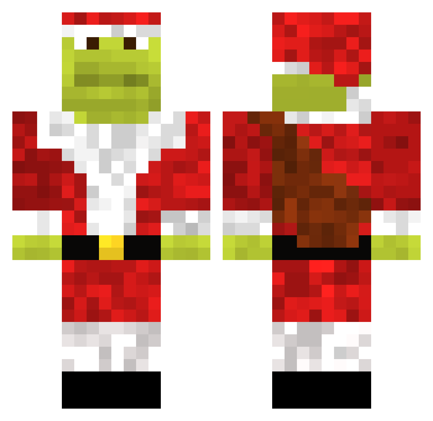 Shrekmas Minecraft skin, front and back view