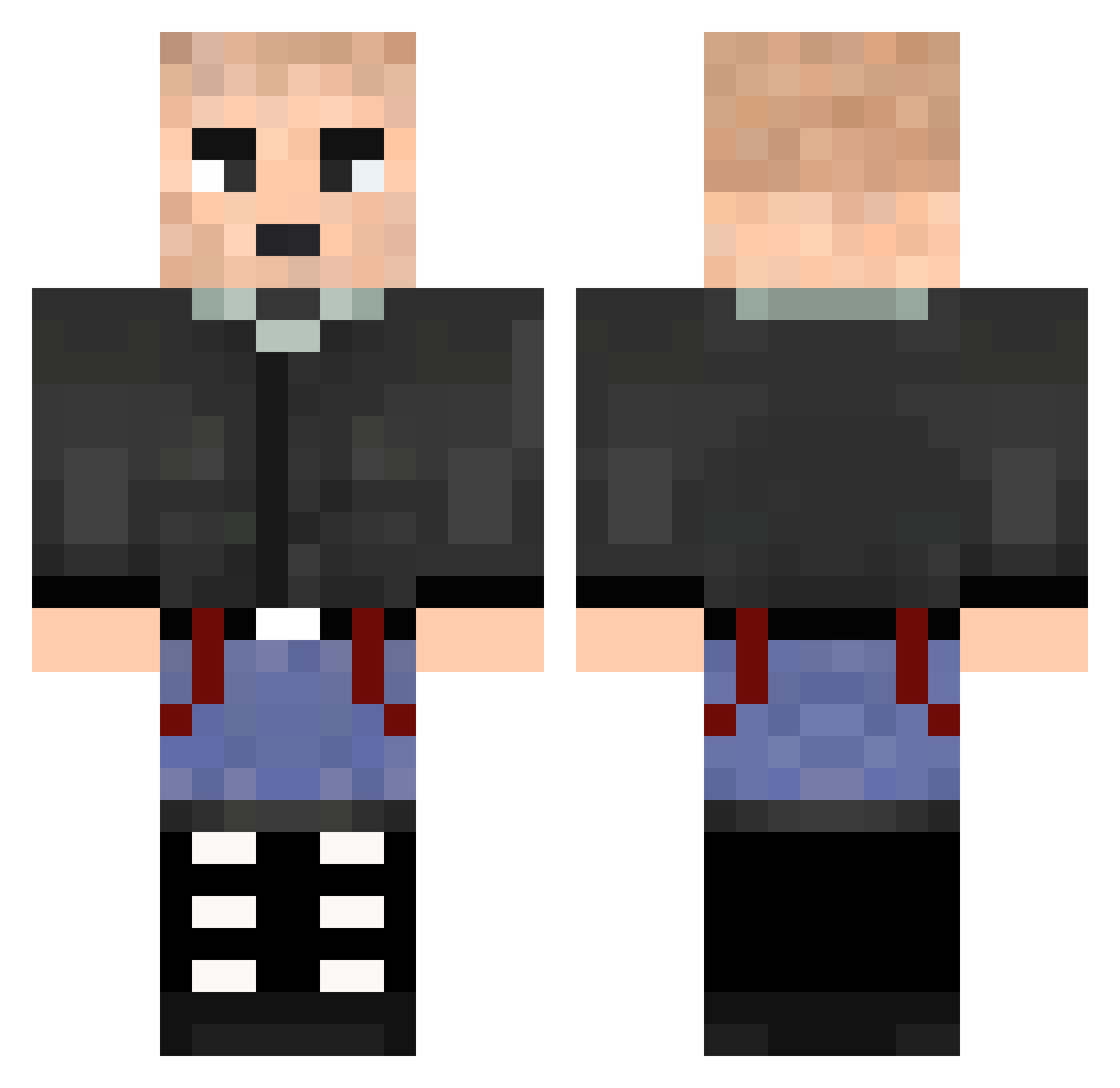 AlfieeJ Minecraft skin, front and back view